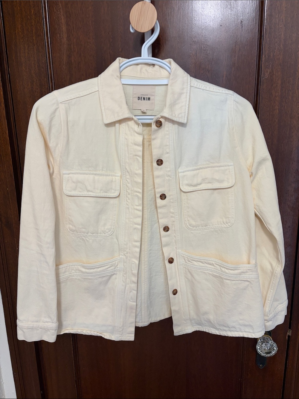 Sezane Soft Yellow Denim Cream Utility Jacket